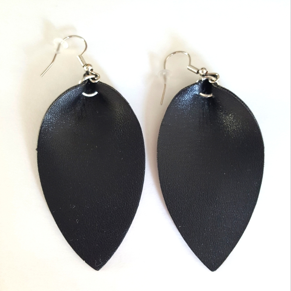 3 FOR $12 Faux Leather Earrings Black Leaf/Teardrop